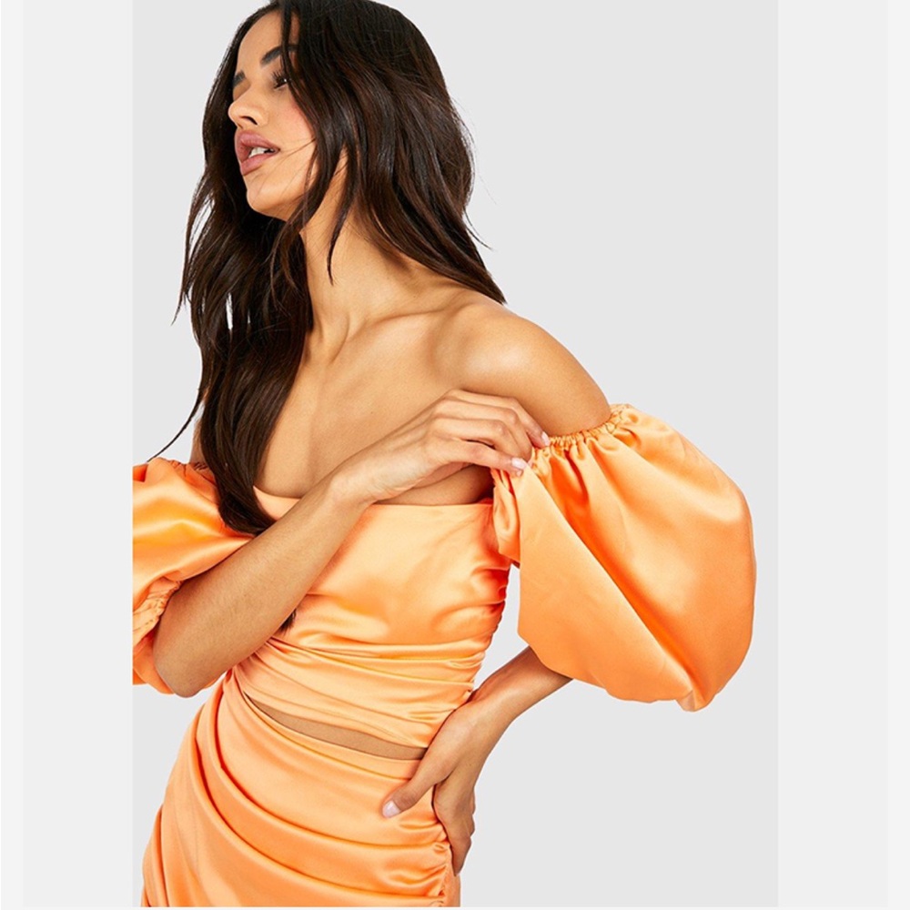 Peach Orange Satin Ruched Bust Top - Picture 5 of 7